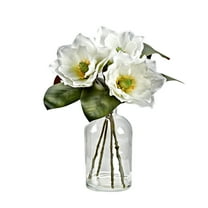 D&W Silks White Magnolias in Glass Vase