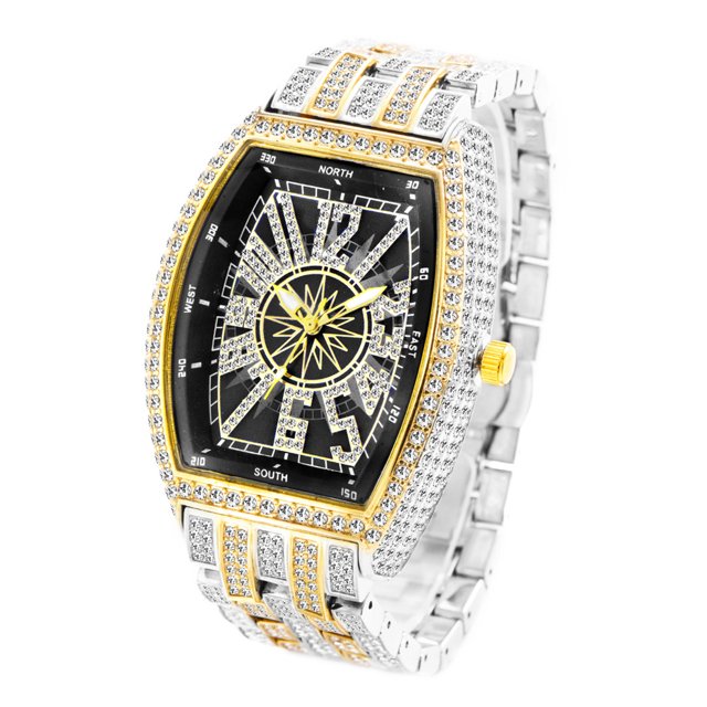 Reloj de moda con personalidad digital, barril de vino, esfera grande con diamantes completos, reloj para hombre