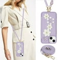 thumbnail image 2 of for iPhone 15 Plus 6.7-inch Crossbody Wallet Case, Women Flip Cover Flower Design PU Leather Kickstand Card Holder Slots Wrist Strap Lanyard Purse Phone Case for iPhone 15 Plus, Purple, 2 of 9