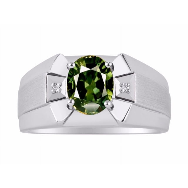 RYLOS Men's Rings Sterling Silver Rings Classic Designer 9X7MM Oval Gemstone & Diamond Ring Garnet January Birthstone Ring Size 10
