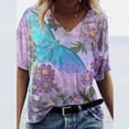 thumbnail image 1 of Puntoco - Camiseta con cuello en V para mujer, informal, de talla grande, con estampado de flores escénicas Puntoco Puntoco-4548, 1 of 9