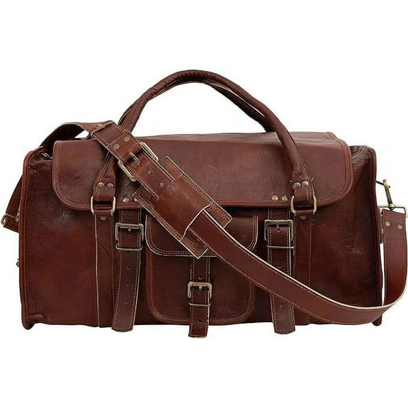 Rajeriya- Leather duffel bag large 21 Inch Flap Duffel Travel Gym Sports Overnight Weekender Leather Bag for men and women
