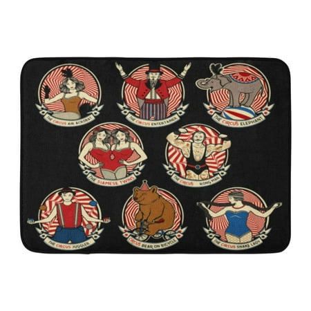 Thai Silver Snake - KDAGR Vintage Circus Collection The Strong Man Siamese Twins Entertainer Air Acrobat Snake Lady Juggler Doormat Floor Rug Bath Mat 23.6x15.7 inch