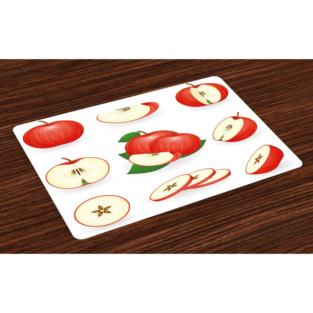 Sweet Placemats Set of 4 Yummy Chopped Apple Slices Juicy Fresh Fruits