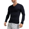 thumbnail image 1 of RUNQHUI T-Shirts pour Hommes Doux Micro Col en V Ajusté Manches Longues Respirant Extensible Noir m, 1 of 3