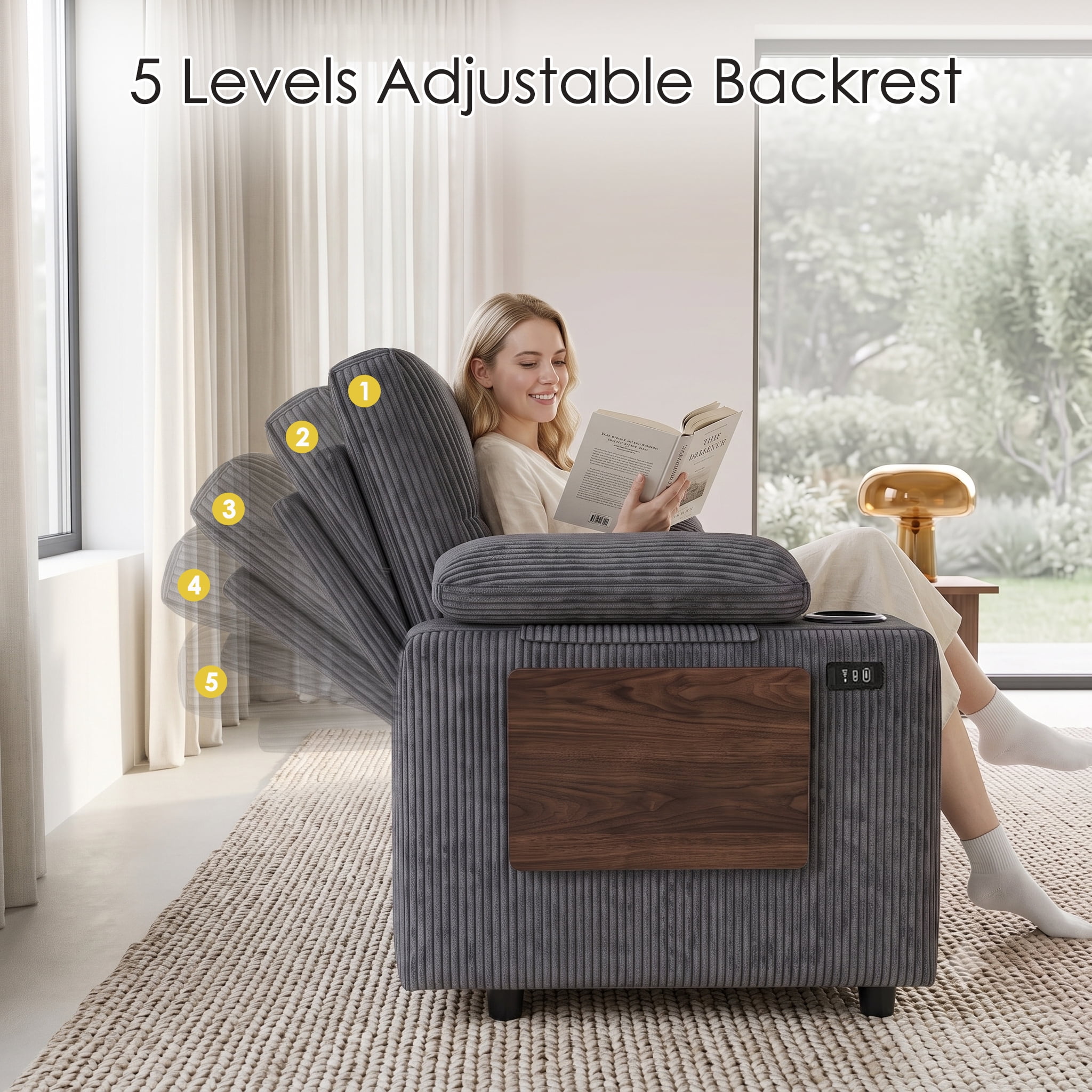 58" Convertible Sleeper Sofa Bed, Full Size Pull Out Couch with USB Charging, Cup Holders, Side Table, Adjustable Backrest, Corduroy Loveseat for Living Room, Apartment, Office (Gray)