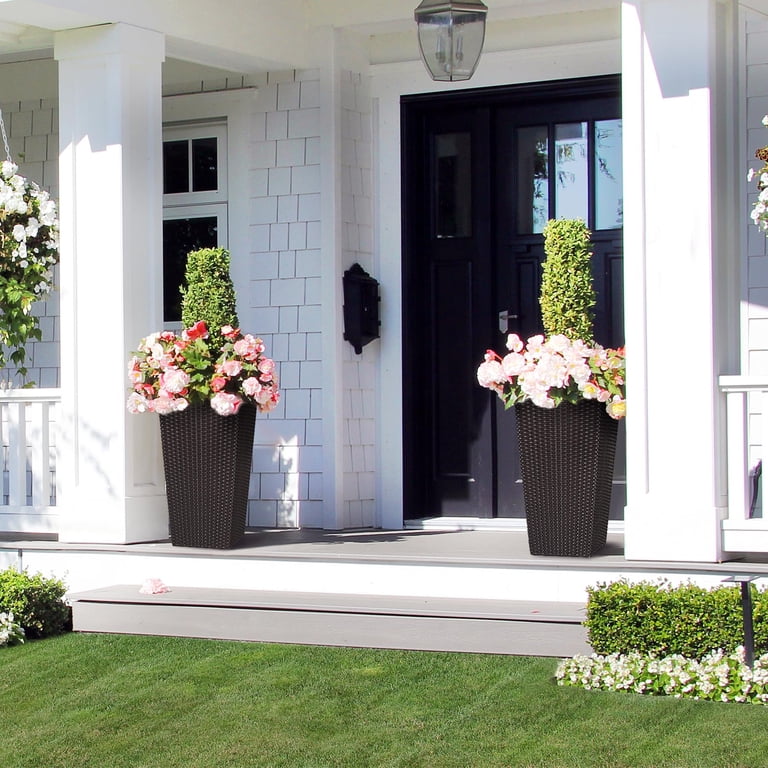 Set of 2 Tall Planters for Outdoor Plants,23" High Front Porch Planter Pots  with Drainage HolesWater Level MonitorInner Bucket,OutdoorIndoor Planter  Pots,Automatic Watering - Walmart.com
