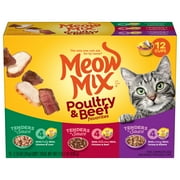 Meow Mix Poultry & Beef Favorites, Wet Cat Food Variety Pack, Tenders in Sauce, 12 Count, 2.75 oz Cups