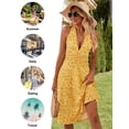 thumbnail image 3 of Vestido amarillo de verano HUHOT, halter, sin espalda, casual, 3 of 9