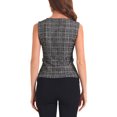thumbnail image 3 of INSPIRE CHIC Tweed Top for Women Sleeveless Crew Neck Plaid Print Waist Zipper Buckle Back Blouse Tops S Black, 3 of 6