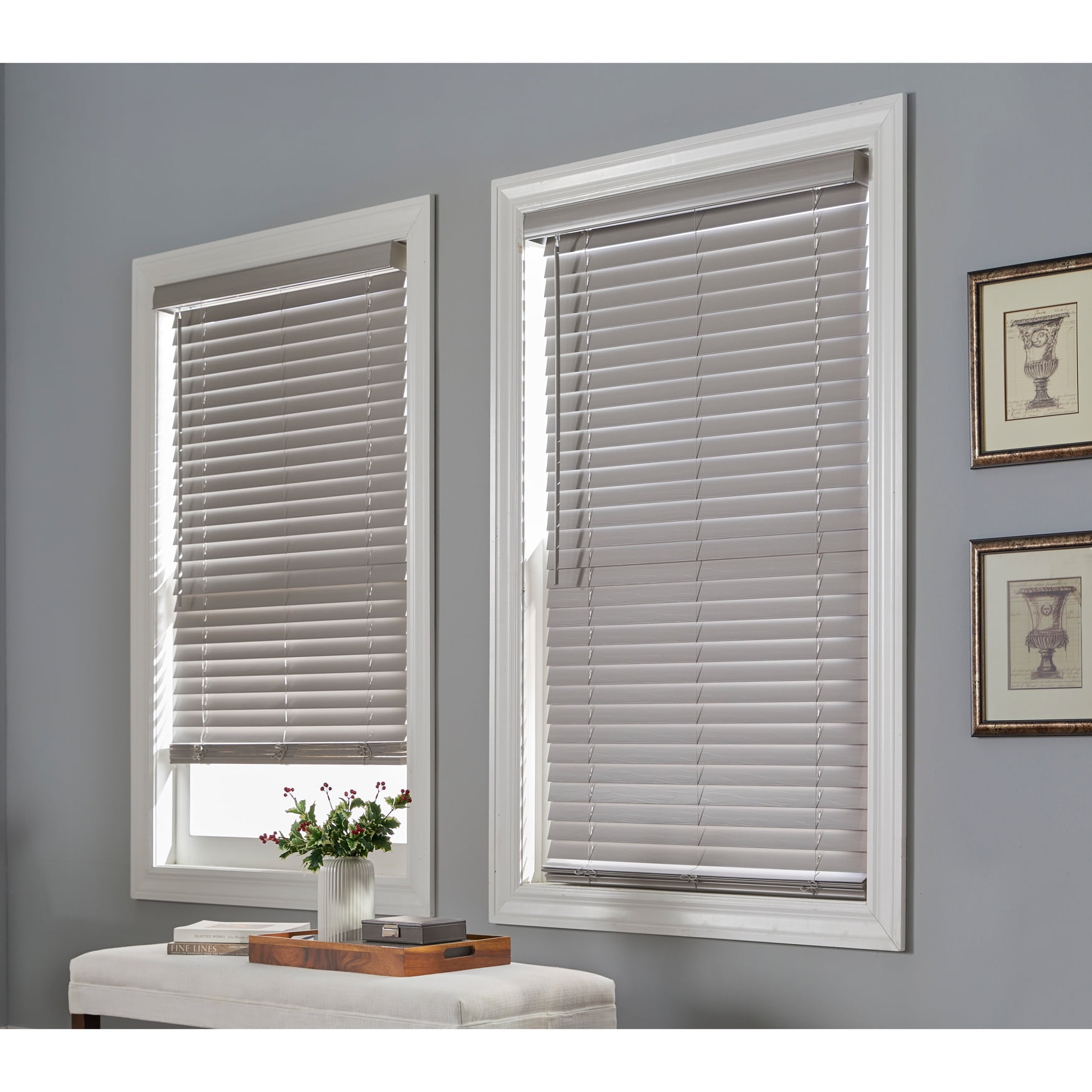 2-inch Gray Faux Wood Windows Blinds Cordless Horizontal Multiple Sizes 