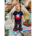 thumbnail image 5 of BemeyourBBs Toddler Baby Girl Back to School Outfit Kids Kindergarten Outfits Toddler Baby Girl Summer Clothes Short Sleeve Apple Embroidery TShirt Tops and Bell Bottom Flare Pants Set, 5 of 9