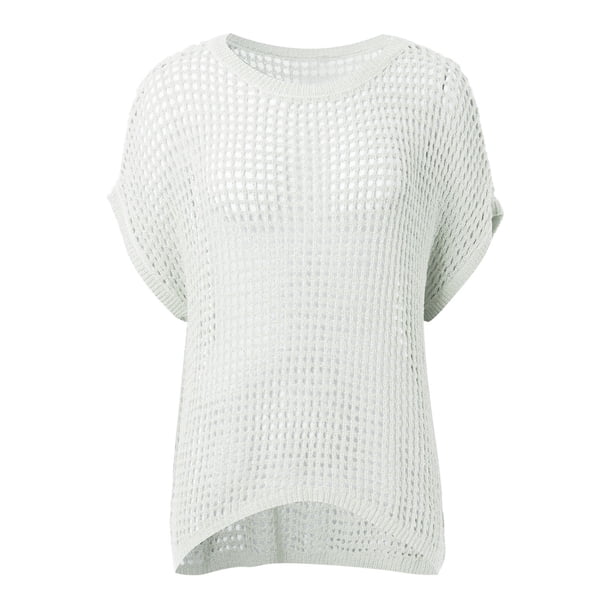 Chandails d'été pour femmes, hauts en tricot ajouré au Chandails d'été pour femmes, hauts en tricot ajouré au