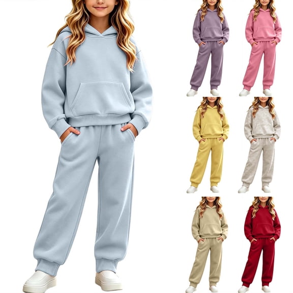 BXJX Girls Cotton Outfit Sets 2 Piece, Long Sleeve Sports Outdoor Hoodies and Jogger Pants Sets Size 8 Light Blue