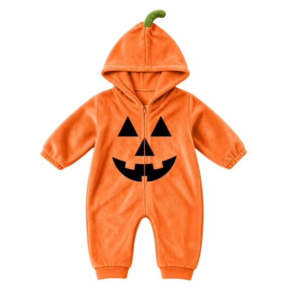 Baby Kids Halloween Onesie Pumpkin Cosplay Costume for Boy Girl Soft Fleece Plush Flannel Jumpsuit Zip Up Hoodies Casual Party Outfits Funny One Piece with Pockets Orange 2 12-18 Months