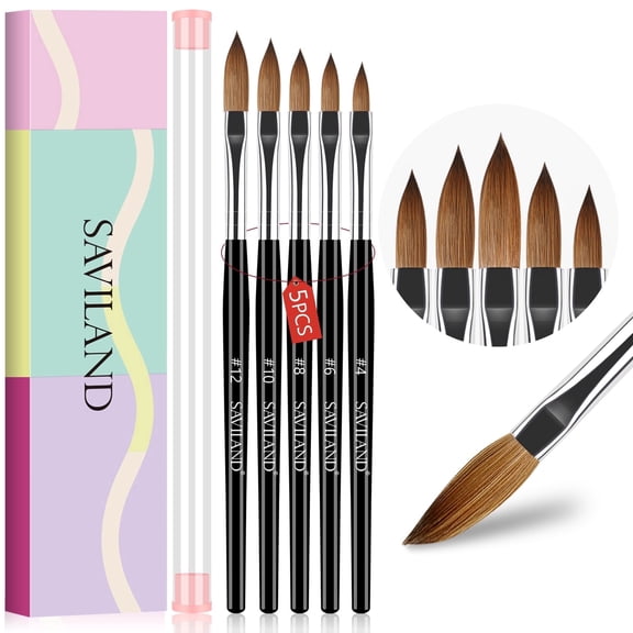 Saviland 5Pcs Acrylic Nail Brushes Set - Acrylic Nail Art Brush for Acrylic Application(Size #4#6#8#10#12)