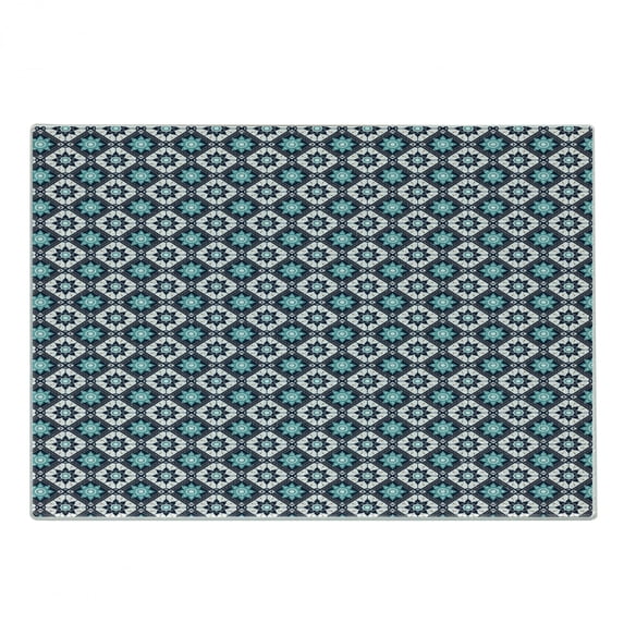 Boho Cutting Board, Folkloric Morocco Tile Inspired Squares with Flowers, Decorative Tempered Glass Cutting and Serving Board, in 3 Sizes, by Ambesonne