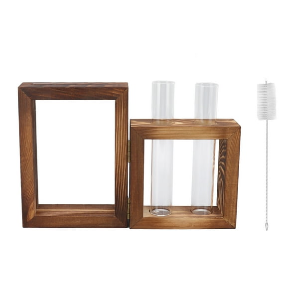 Support en bois avec 2 tubes à essai - Station de propagation de plantes - Support en bois avec 2 tubes à essai en verre - Cadre en bois - Tube à essai hydroponique en verre - Vase - Décoration de