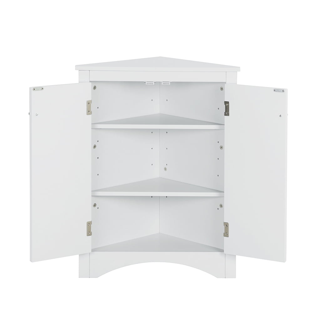 Kepooman Triangle Bathroom Floor Cabinet, Free Standing Wooden Storage Organizer with Adjustable Shelves, Multiple Tiers Storage Living Room Cabinet for Home, White Kepooman Triangle Bathroom Floor Cabinet, Free Standing Wooden Storage Organizer with Adjustable Shelves, Multiple Tiers Storage Living Room Cabinet for Home, White