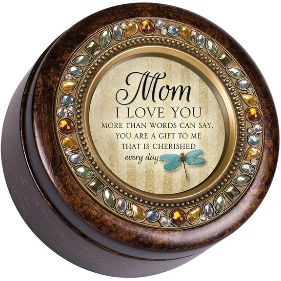 Mom Love You Cherished Gift Amber Earth Tone Jewelry Music Box Plays Wind Beneath My Wings