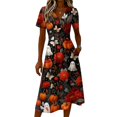 thumbnail image 4 of Women's Halloween Cosplay Dresses V-Neck Short Sleeve Halloween Print Dress for Halloween Themed Party, 4 of 5