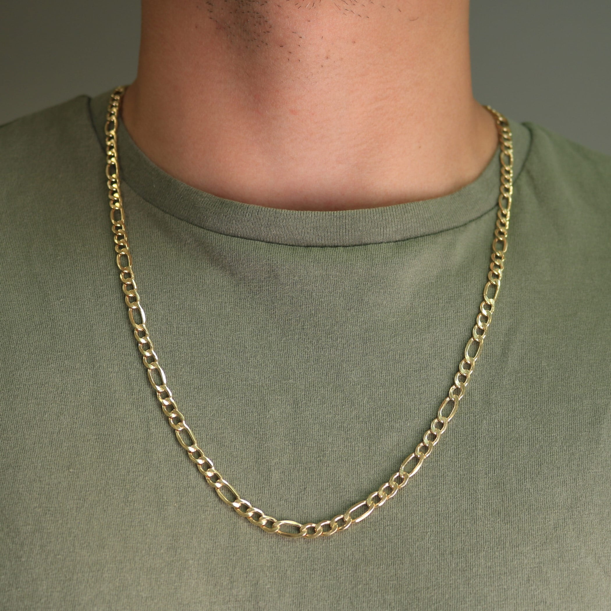 Nuragold Real 14k Yellow Gold 5.5mm Figaro Link Necklace