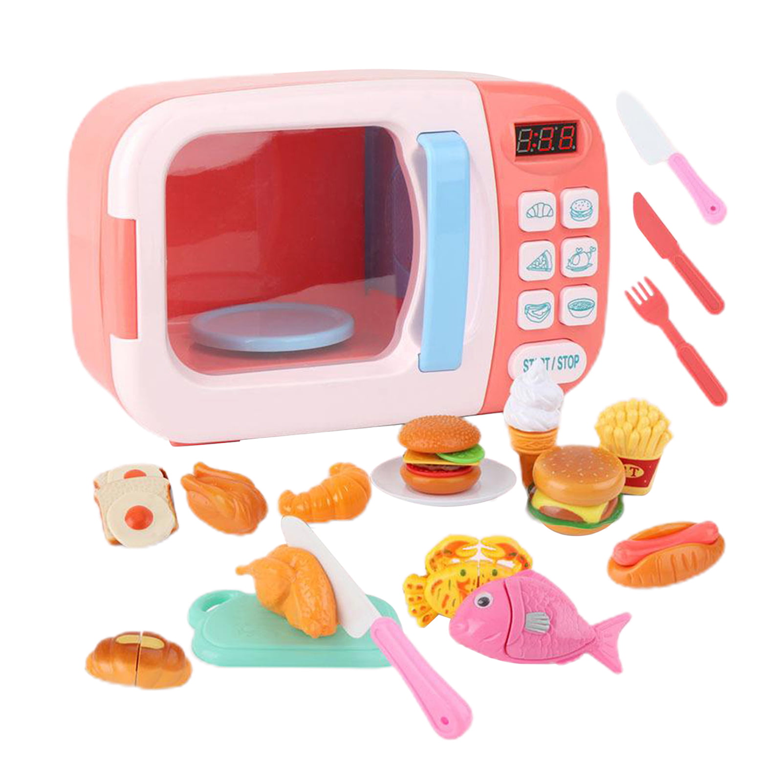 Microwave Oven Toy Play Set Kids Electronic Pretend Toy with Pretend Play Food  
