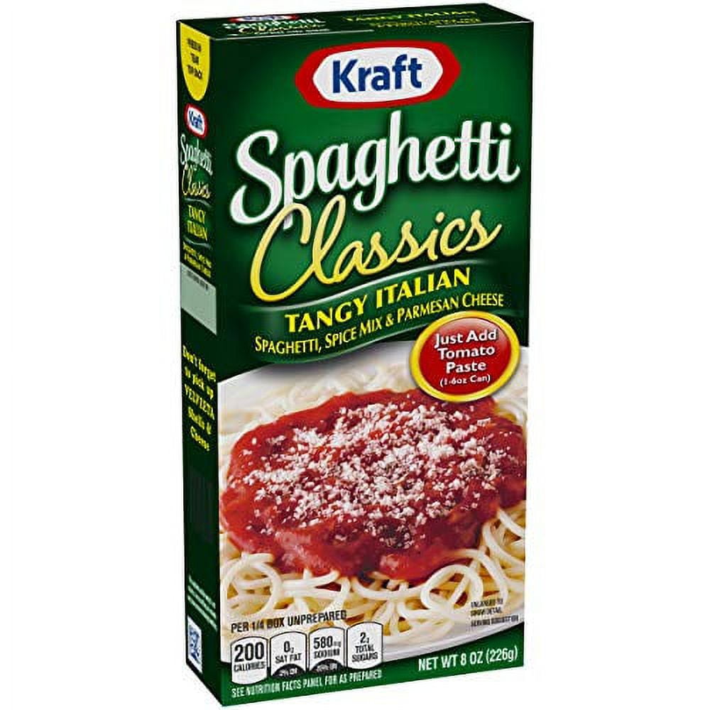 (4 pack) Kraft Spaghetti Classics Tangy Italian Spaghetti, Spices, & Parmesean Cheese Meal Mix, 8 oz Box