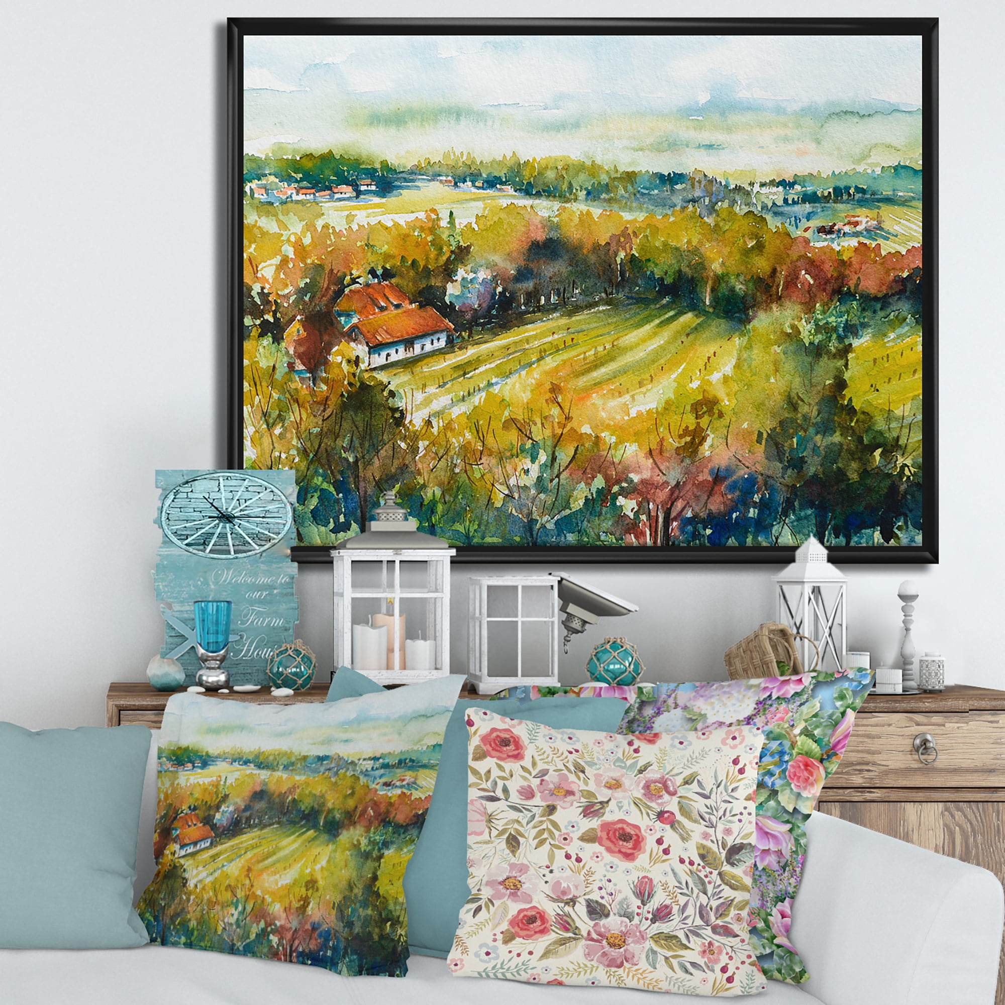 Designart 'Autumn Rural Landscape' Country Framed Canvas Wall Art Print