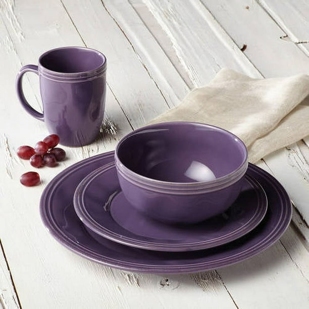 Rachael Ray 16-Piece Lavender Purple Stoneware Dinnerware Set for