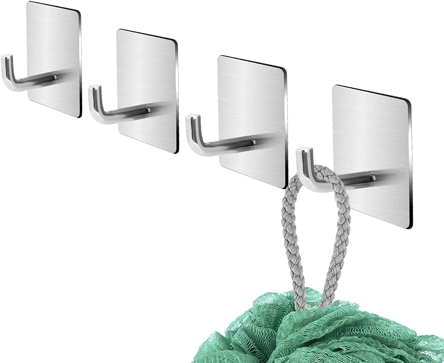FLONOZZ Adhesive Hooks, 4 Pack Heavy Duty Self Adhesive Wall Hook for