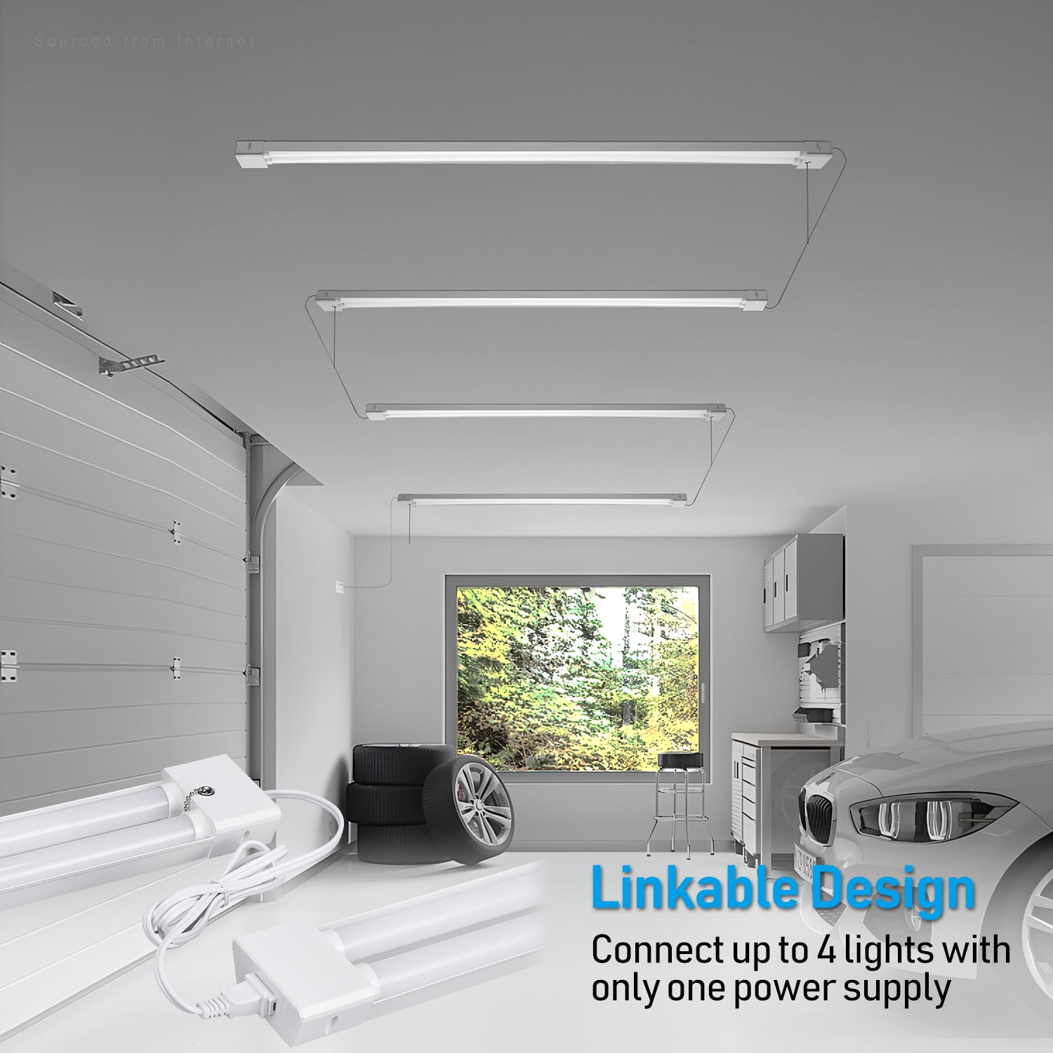 4 Pack LED Shop Light for Garage 4ft, Linkable, 5000K Daylight, 40W, Surface Mount & Suspended Mount