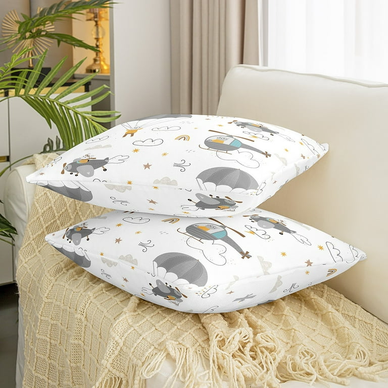YST Airplane Cushion Cover Helicopter Plane Pillow Cover Kids Child Girls Parachute Rabbit Aircraft Throw Pillow Cover 20x20 Inch Rainbow Clouds Sketch Toddler Kawaii Cushion Case Walmart