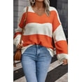 thumbnail image 3 of Women's Orange Stripe Color Block Drop Shoulder Bubble Sleeve Sweater | [ZhiHiMeRi] | (US 12-14)L, 3 of 12