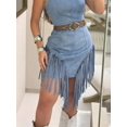 thumbnail image 3 of Women's Fringe Square Neck Bodycon Mini Dress Belted with Fringe for Party Night Out 100% Polyester Sleek Silhouette, 3 of 8