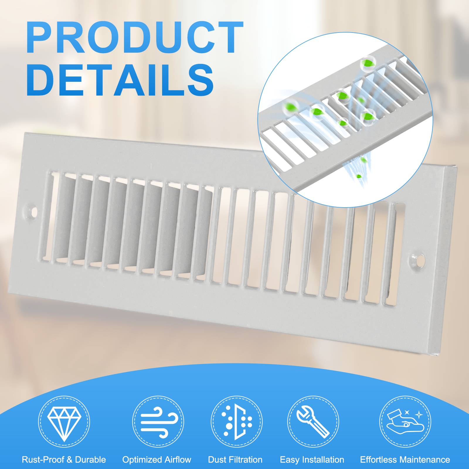 2" x 12" Duct Opening Vent Cover, 2 Pcs Toe Kick Vent Cover HVAC for Wall Floor, Gray-Outer Size: 3.4" x 13.4"