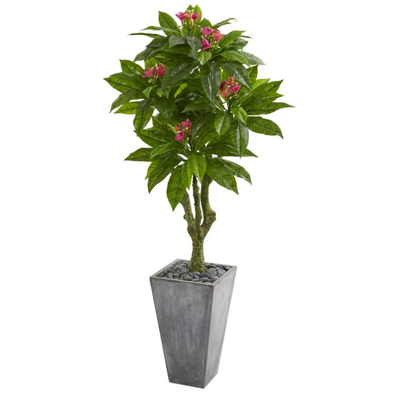 Nearly Natural 5.5-Ft. Plumeria Artificial Tree in Gray Planter UV Resistant (Indoor/Outdoor)