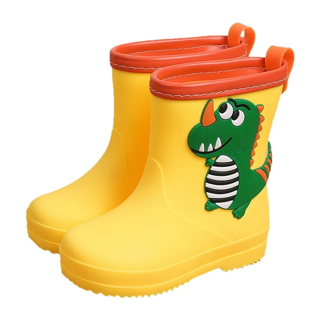 MIASHUI Kids Rain Shoes Cute Easy On Rubber Waterproof Rain Boots,Yellow,7-8 Years