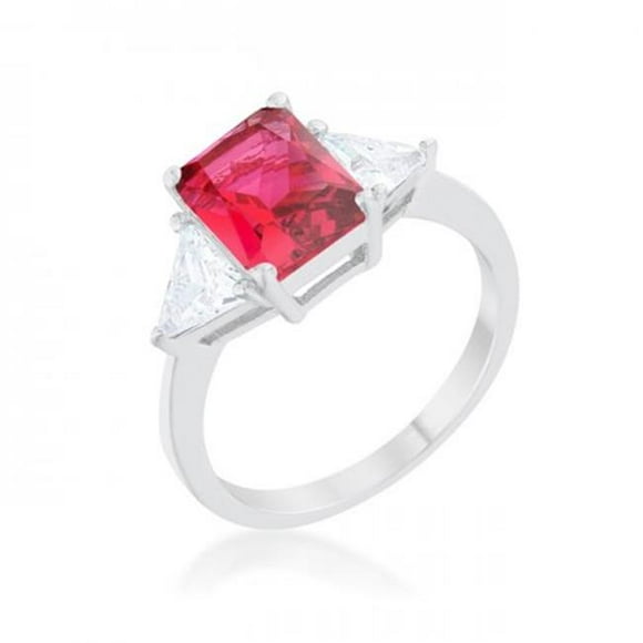 Icon Bijoux R08451R-C17-06 Classic Rhodium Engagement Ring, Fuchsia - Size 6