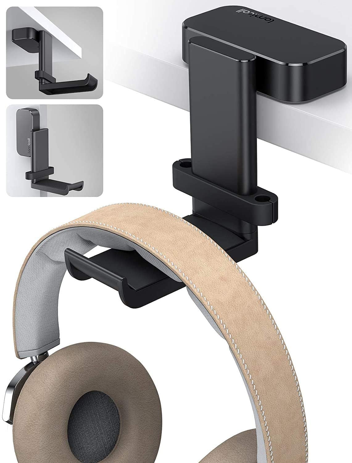 Headphone Stand Hanger Hook Tape Under Desk Headset Mount Holder Tool  Black 