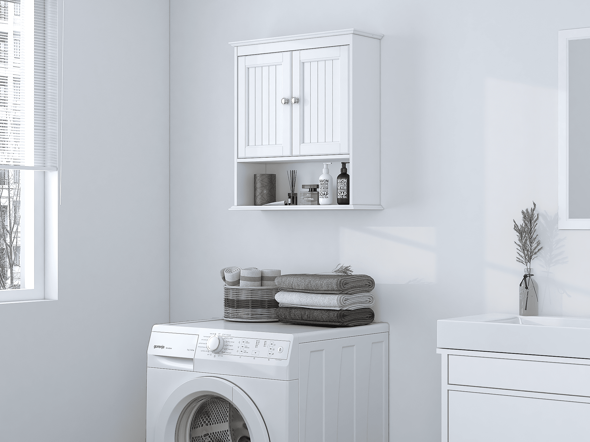 STAROUS Bathroom Cabinet Wall Mounted with Doors, Wood Hanging Cabinet, Wall Cabinets with Doors and Shelves Over The Toilet,White