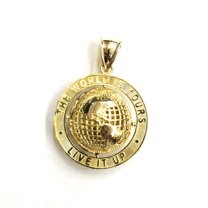 10k yellow gold round globe planet earth world map pendant 2 sides 3D gift 4.6g