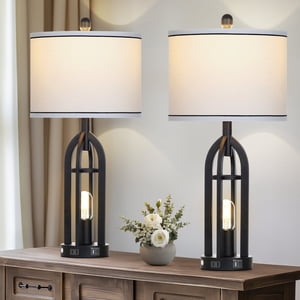Cinkeda 27" Industrial Table Lamp Set of 2 with USB