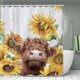 thumbnail image 2 of 1pc/4pcs Sunflower & Cow Pattern Bath Rugs and Shower Curtain Set - Waterproof, Non-Slip, U-Shaped Toilet Mat, Toilet Cover, and Bathroom Accessories - Home Decor, 2 of 5