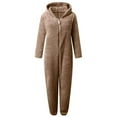 thumbnail image 3 of mgoYE Girls Fleece Hooded Romper Jumpsuit Soft Comfortable with Ears Soft Warm Winter Pajamas for Toddler Big Kids(Khaki,4-5 Years), 3 of 3