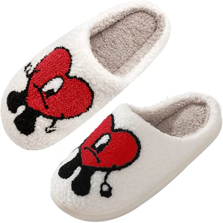 

The Cute Bad Bunny Slippers - Perfect Bad Bunny Slippers for Women and Men - Cartoon embroidery Warm indoor bedroom Winter Love Pattern Slippers