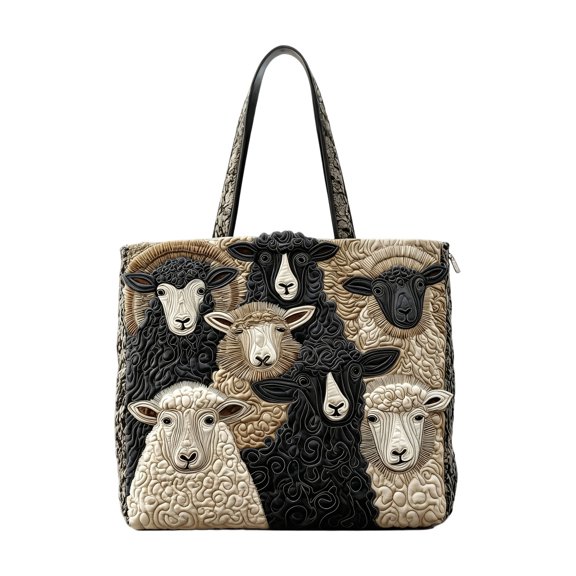 Women's Quilted Tote Bag 3D Sheep Vintage Hobo Eye-Catching Lightweight Soft Shoulder Bag for Everyday Use 15.7x13.4 Inch