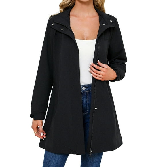 Rain Jacket for Women Waterproof with Hood Trech Coat for Women Raincoats Long Windbreaker Black M