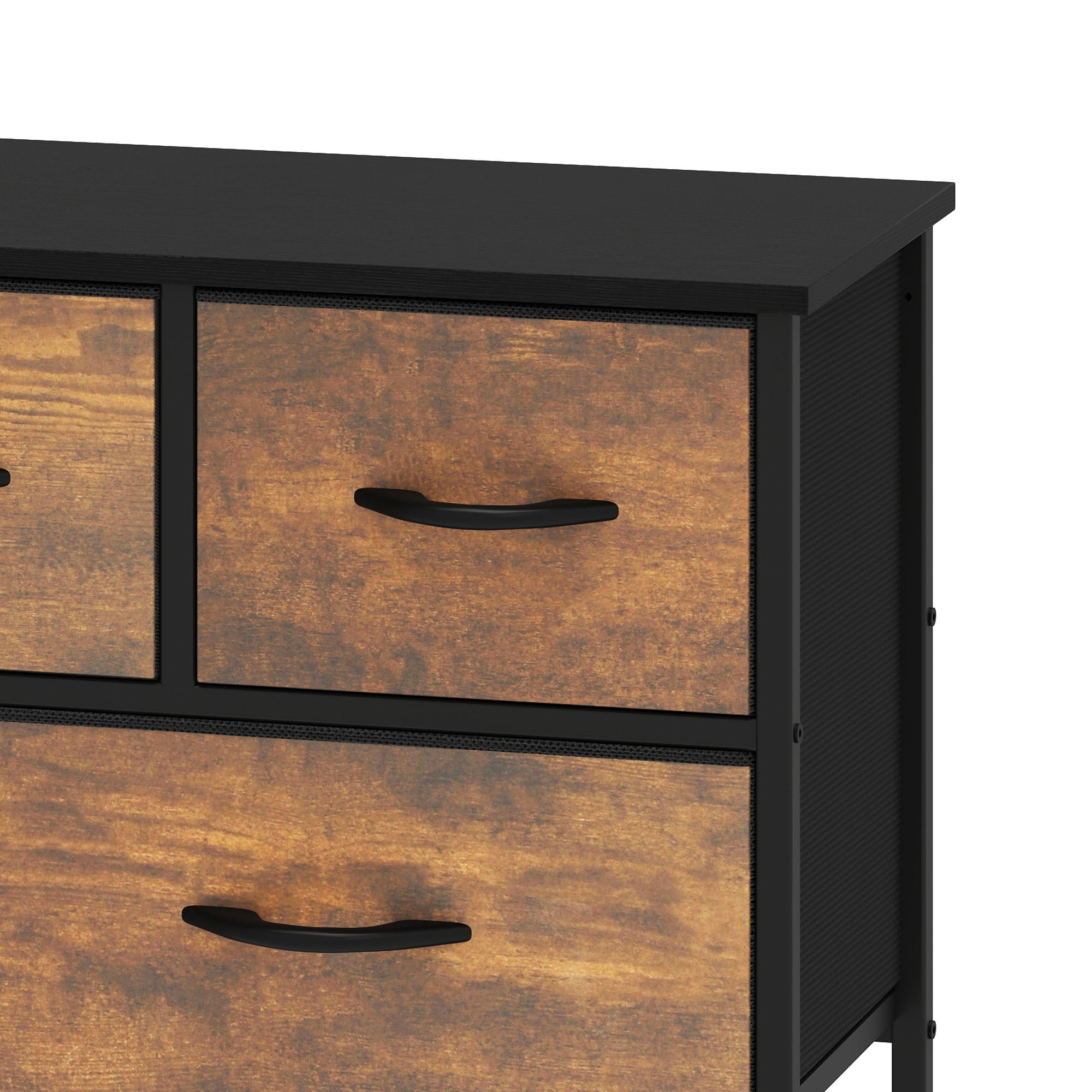 Uforic 5 Drawer Dresser for for Adult, Fabric Wide Chest of Drawers Nightstand Storage Tower Wooden Top, Brown