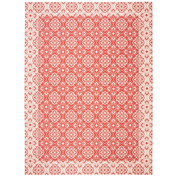 SAFAVIEH Courtyard Austin Geometric Indoor/Outdoor Area Rug, 9' x 12', Red/Cream